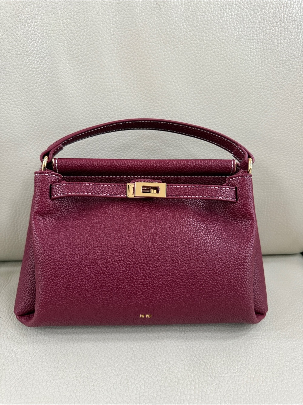 JW PEI Burgundy Carmen Top-Handle Bag with Gold Hardware